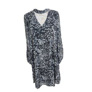 Bethany Dress High Neck Knee Length Lined Lace Black Long Sleeve Women's Large